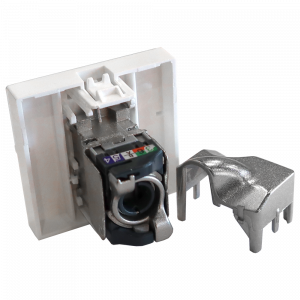 45x45 Mosaic insert, RJ-45 STP, category 5e, with shutter and enlarged label field, white
